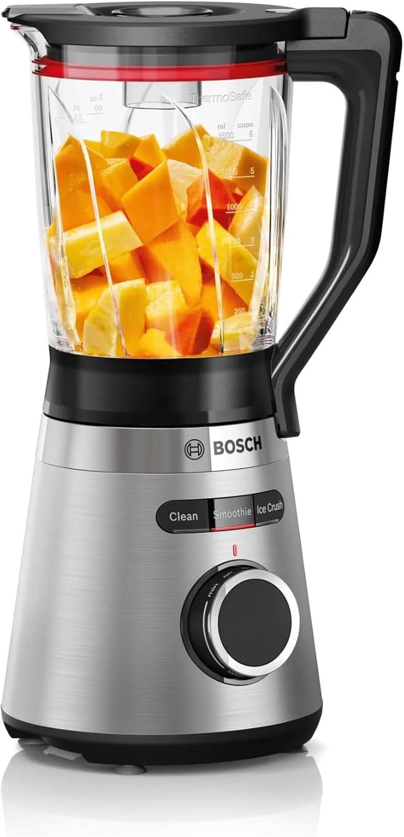 Robot da cucina Bosch Vitapower Serie 4 MMB6382M, Edelstahl-Klingen Made in Germany, 1,5 L Thermosafe Glasbehälter, Stopfer, Sicherheitsdeckel, Spülmaschinengeeignete Teile, 30.000 U/Min, 1200 W, Edelstahl Kitchen Naty Shop