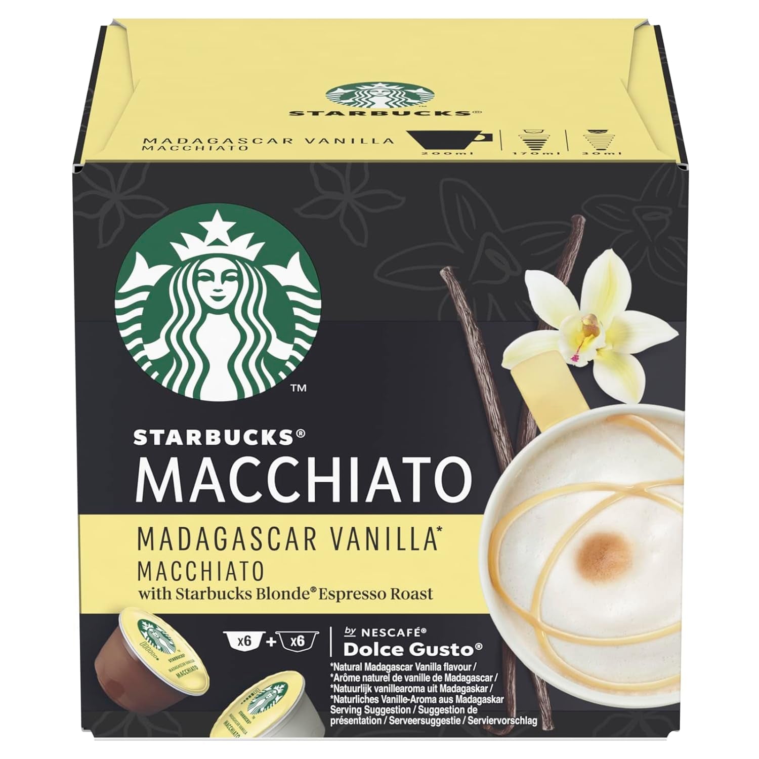 STARBUCKS Probierset, White Cup Variety Pack di Nescafé Dolce Gusto Kaffeekapseln & Vanilla Macchiato di Nescafé Dolce Gusto Kaffeekapseln 6 x 12 (72 Kapseln, 36 Portionen)