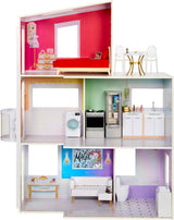 Rainbow High Townhouse - Casa delle bambole in legno a 3 piani con 5 stanze colorate e terrazza - Casa completamente arredata con ascensore e accessori funzionali - Giocattolo per case delle bambole dai 4 ai 12 anni Naty Shop 2023 Rainbow High Townhouse