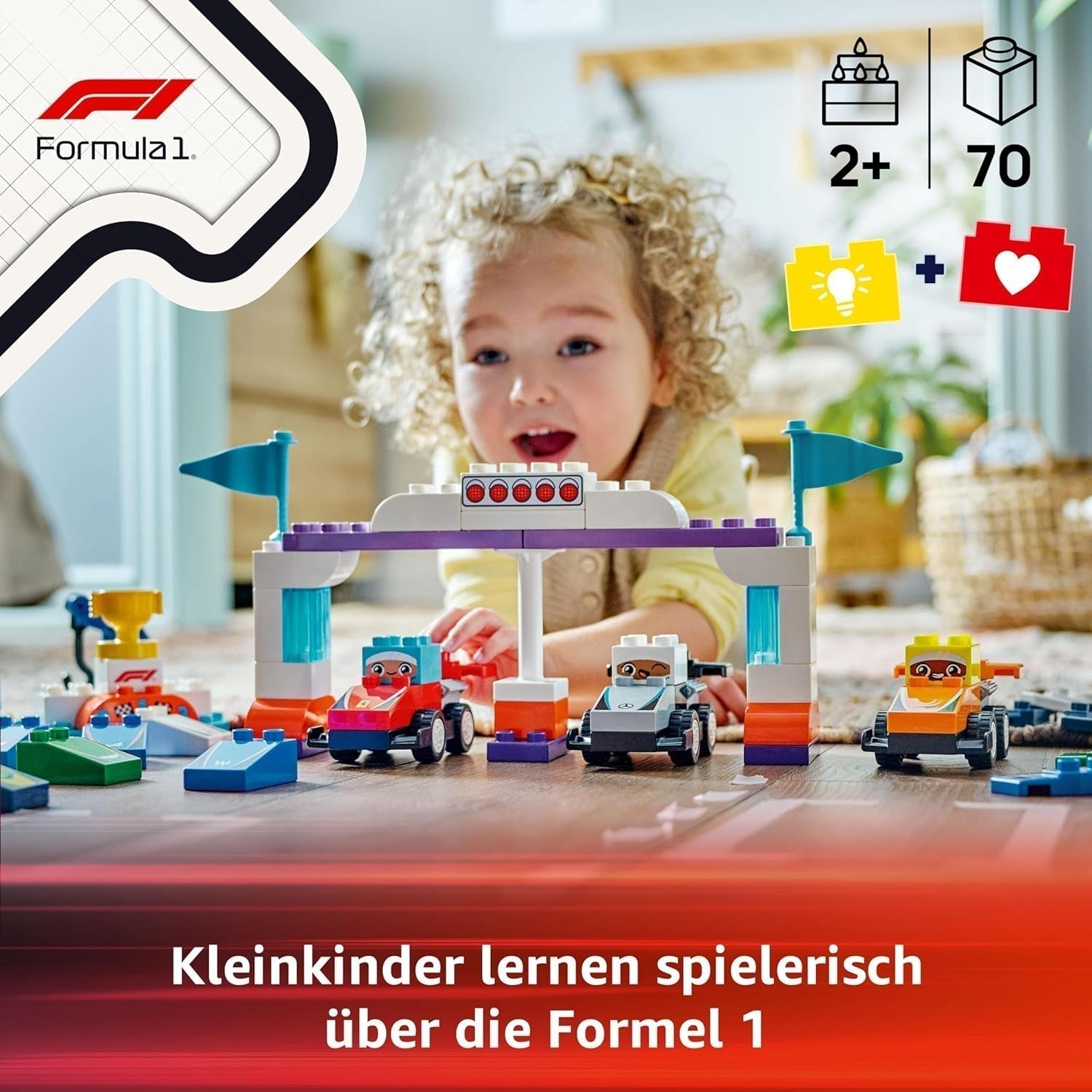 Auto da corsa del team F1 LEGO DUPLO Town con piloti, giocattolo da costruzione per tutta la famiglia, esperienza di gioco fantasiosa, regalo di compleanno per bambini, ragazzi e ragazze a partire da 2 anni 10445 Set da costruzione Besuche den LEGO-Store