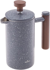 Pressa francese a doppia parete in marmo KARACA con manico in castagno - Pressa francese isolata per caffè - Caffettiera da campeggio da viaggio per la casa - 350 ml - Grigio scuro