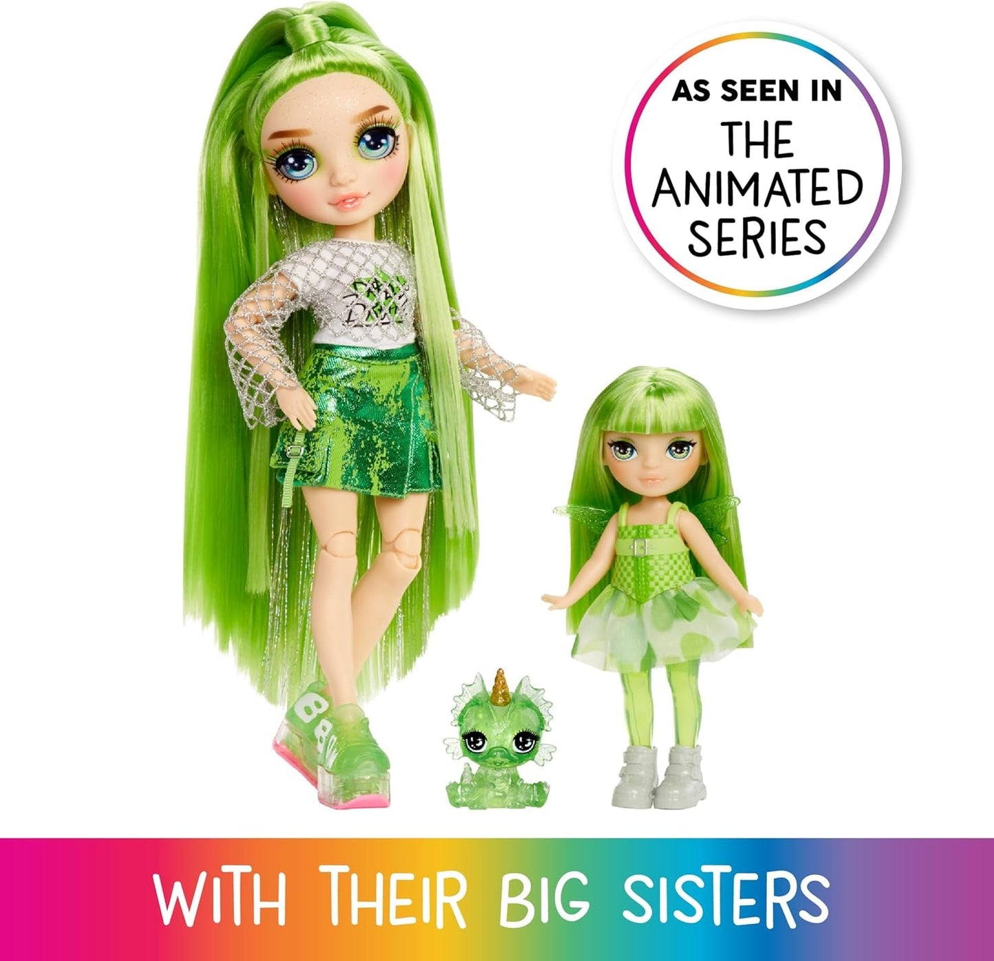 Rainbow High Littles Fata e animaletto Rainbow Fantasy - Smeraldo, Verde - Piccola bambola drago fantasy articolata da 14 cm con ali di fata intercambiabili, dolce regalo per bambini dai 4 anni in su