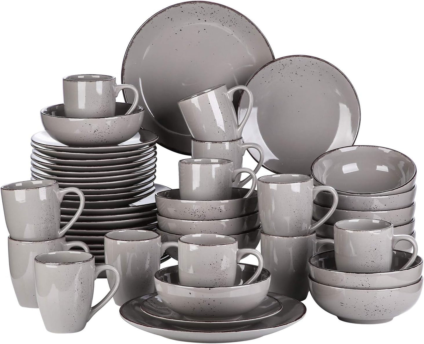 Set di stoviglie Vancasso per 12 persone Set di stoviglie in gres Navia Set combinato da 48 pezzi con piatti Piatti da insalata Ciotole e tazze Look vintage Design naturale