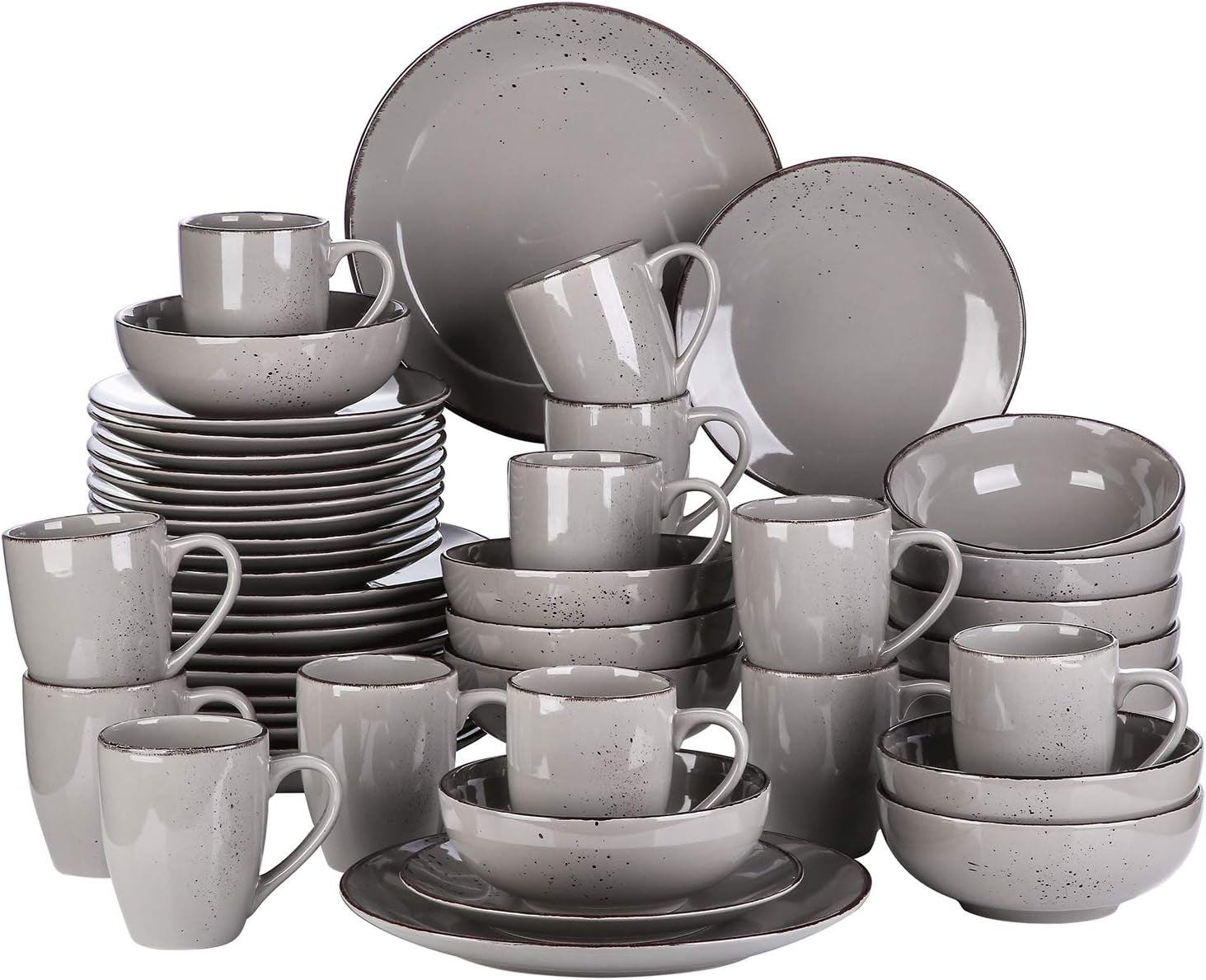 Set di stoviglie Vancasso per 12 persone Set di stoviglie in gres Navia Set combinato da 48 pezzi con piatti Piatti da insalata Ciotole e tazze Look vintage Design naturale