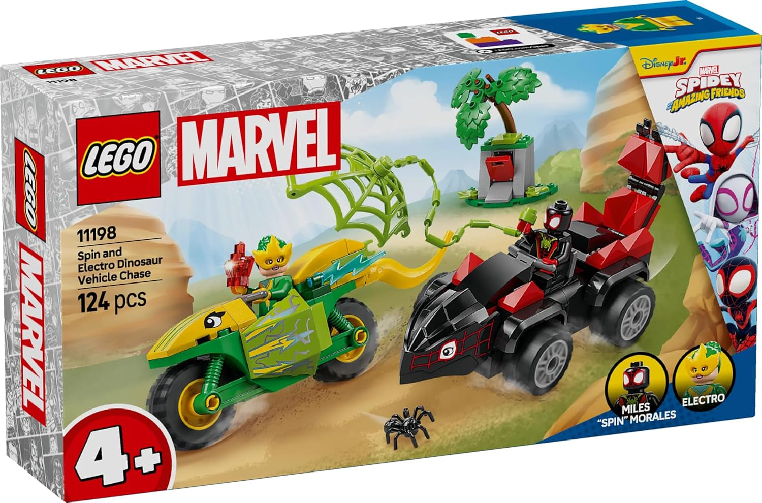 Divertimento d'azione LEGO Marvel con spin ed elettro nei loro Dino Speedster, auto da supereroe costruibile per ragazzi e ragazze a partire da 4 anni, set di eroi con macchinina, Spidey e i suoi super amici 11198 Set da costruzione Beuche den LEGO-Store