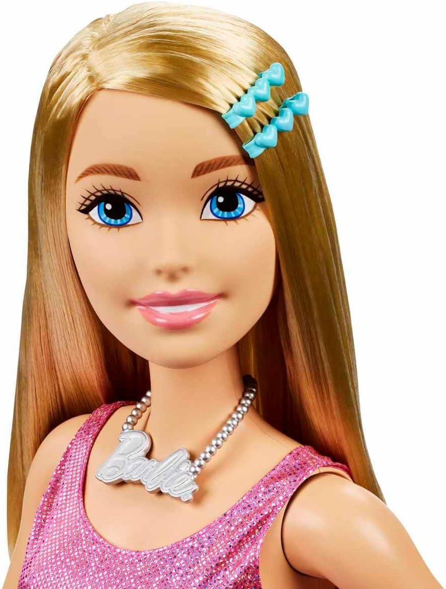 Bambola Barbie Extra Large (71 cm) - Abito rosa, capelli biondi con clip e collana, regalo per 3 anni e oltre, HJY02