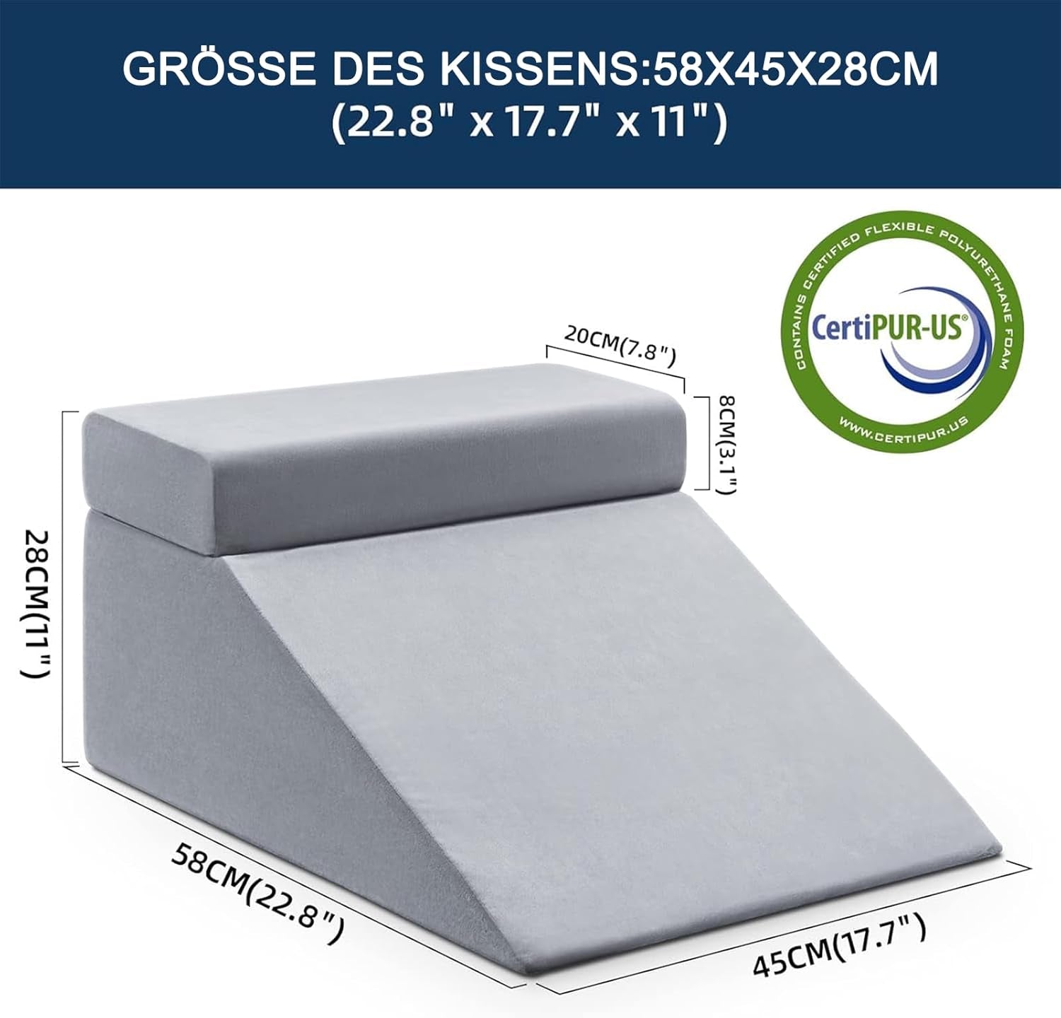 Cuscino da lettura e cuscino in piume per elevatore gambe, cuscino per collo e gamba posteriore in memory foam, cuscino multifunzionale staccabile per letto, divano, seduta, sonno e riposo (Grigio)