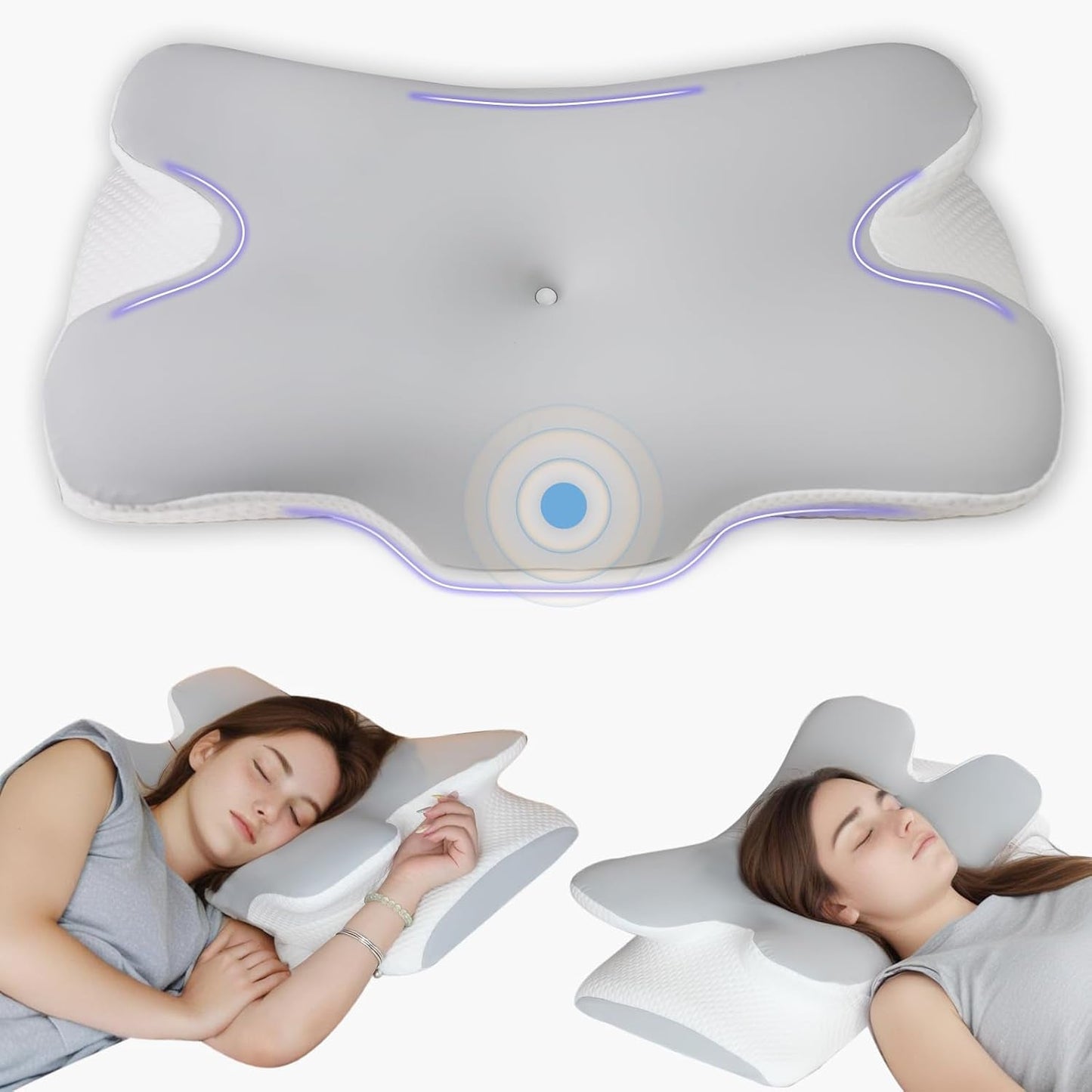 Cuscino Per Il Collo Cuscino Ortopedico Per La Testa Cuscino In Memory Foam Cuscino Per Impatto Laterale - Design ergonomico Forma Cava Per Impatto Laterale, Schiena E Addominale Cuscini Ortopedici Cervicali Grigio Chiaro Naty Shop Grigio Chiaro 66X36X14Cm