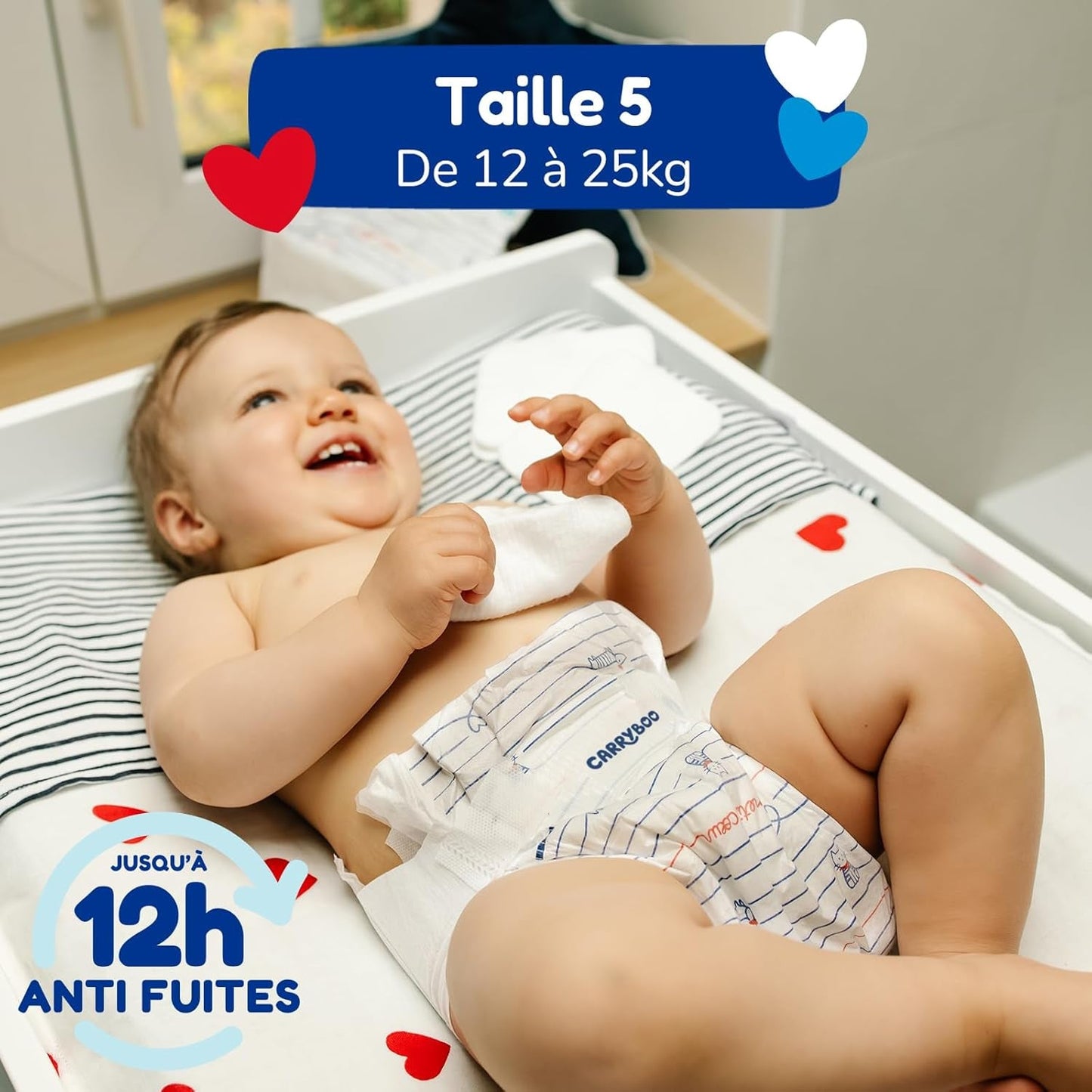 - Pannolini taglia 5 (12-25 kg) - sani e altamente assorbenti - Protezione dalle perdite per 12 ore - Nessuna sostanza indesiderata - Prodotto in Francia - Prezzo accessibile - 120 pannolini usa e getta