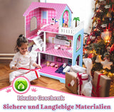 HENGMEI Puppenhaus Kinder Holz Puppenvilla Dollhouse Set Mädchen Spielset 3 Etagen Haus mit Möbeln und Zubehör, 70x30x100cm Puppenhäuser für Kinder (Tipo B)