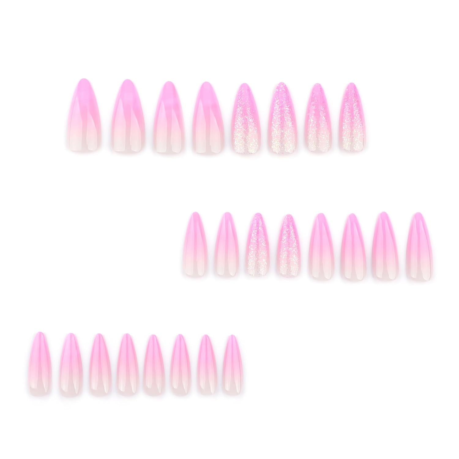 Moonglow Unghie Lunghe Stiletto Bianco Latte Rosa Sfumato Glitter Unghie Finte Fresche Con Colla Unghie Artificiali Glitter Rosa Ombre