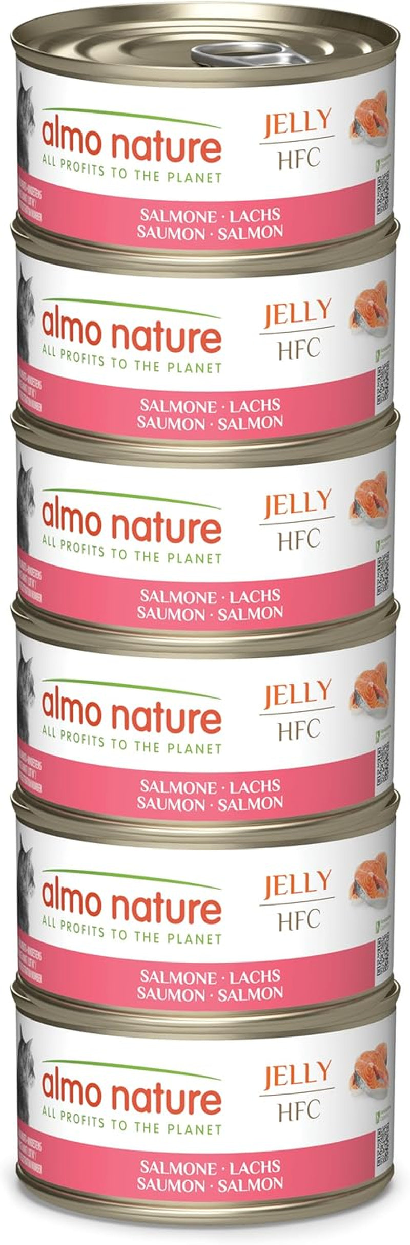 Almo Nature HFC Jelly - Nassfutter für ausgewachsene Katzen - Lachs - Human Grade, senza glutine e monoproteico - 6 x 70g