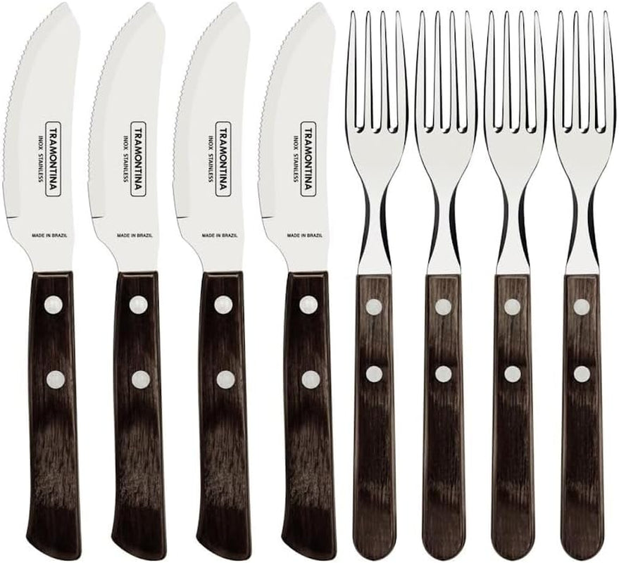 Tramontina PIZZA Besteck, Set da 8 pezzi, per 4 persone, Rostfreier Edelstahl, Fsc-Zertifizierte Holzgriffe, Spülmaschinenfest Kitchen Naty Shop