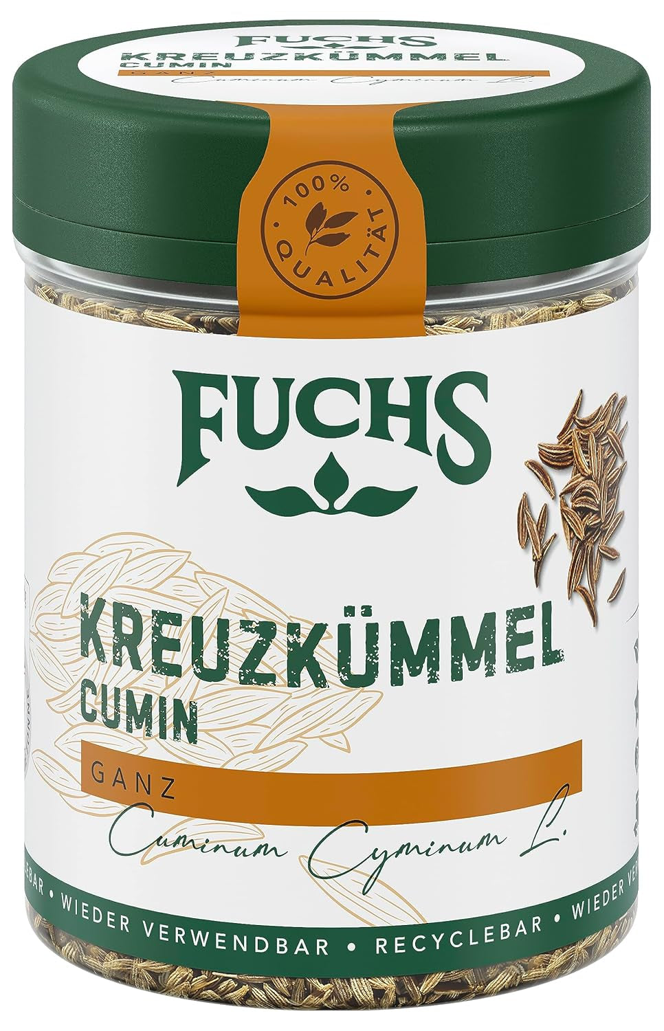 Fuchs Gewürze - Kreuzkümmel ganz - orientalisch-nussige Note für Falafel und Linsengerichte - ingredienti naturali - 60 g in wiederverwendbarer, recyclebarer Dose