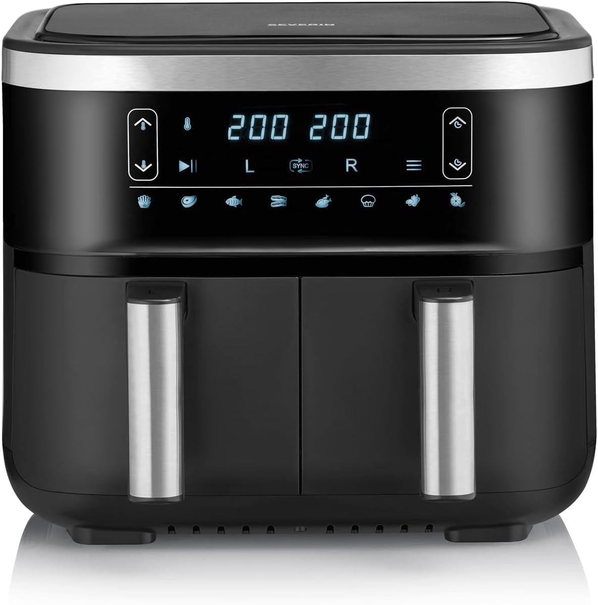 SEVERIN Friggitrice ad aria calda doppia con camera di cottura 2 X 3,8 L, 8 programmi automatici Elettrodomestici Naty Shop 2 X 3,8 litri Garkorb (Parallelnutzung) / 8 programmi automatici