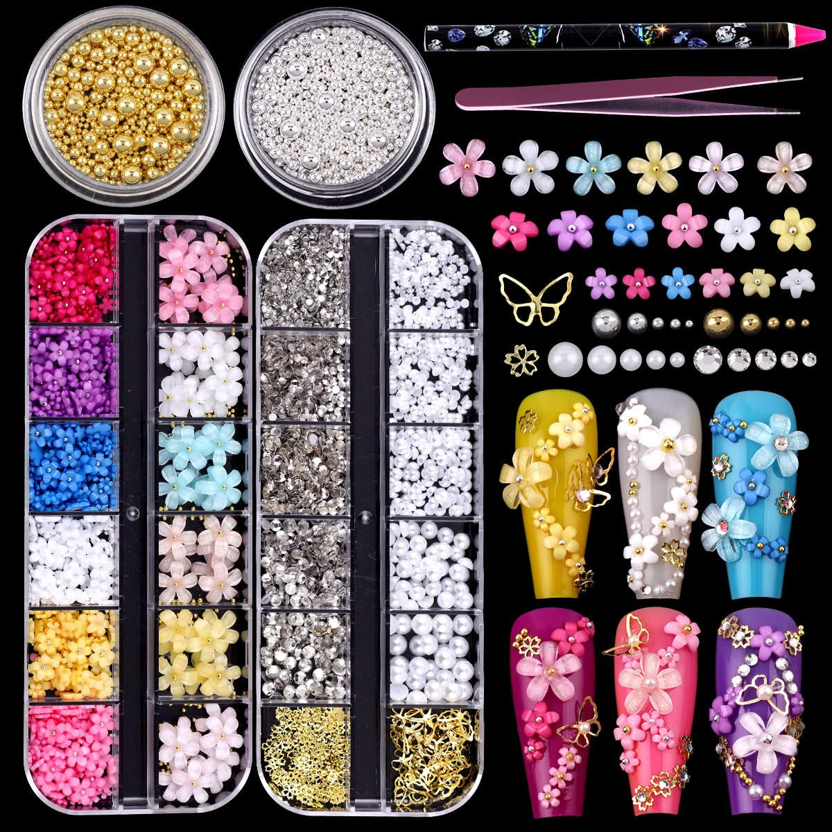 GZMAYUEN 920 pezzi perle per unghie con retro piatto oro argento per unghie, perle per unghie beige bianco Halbrunde, piccole perle con retro piatto Halbrunde per decorazioni per nail art fai da te