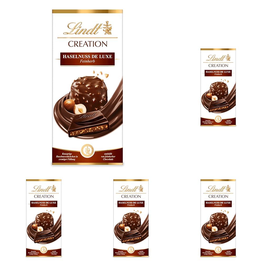 Lindt Creation Hazelnut De Luxe Bar - Cioccolato fondente con nocciole croccanti in un ripieno cremoso