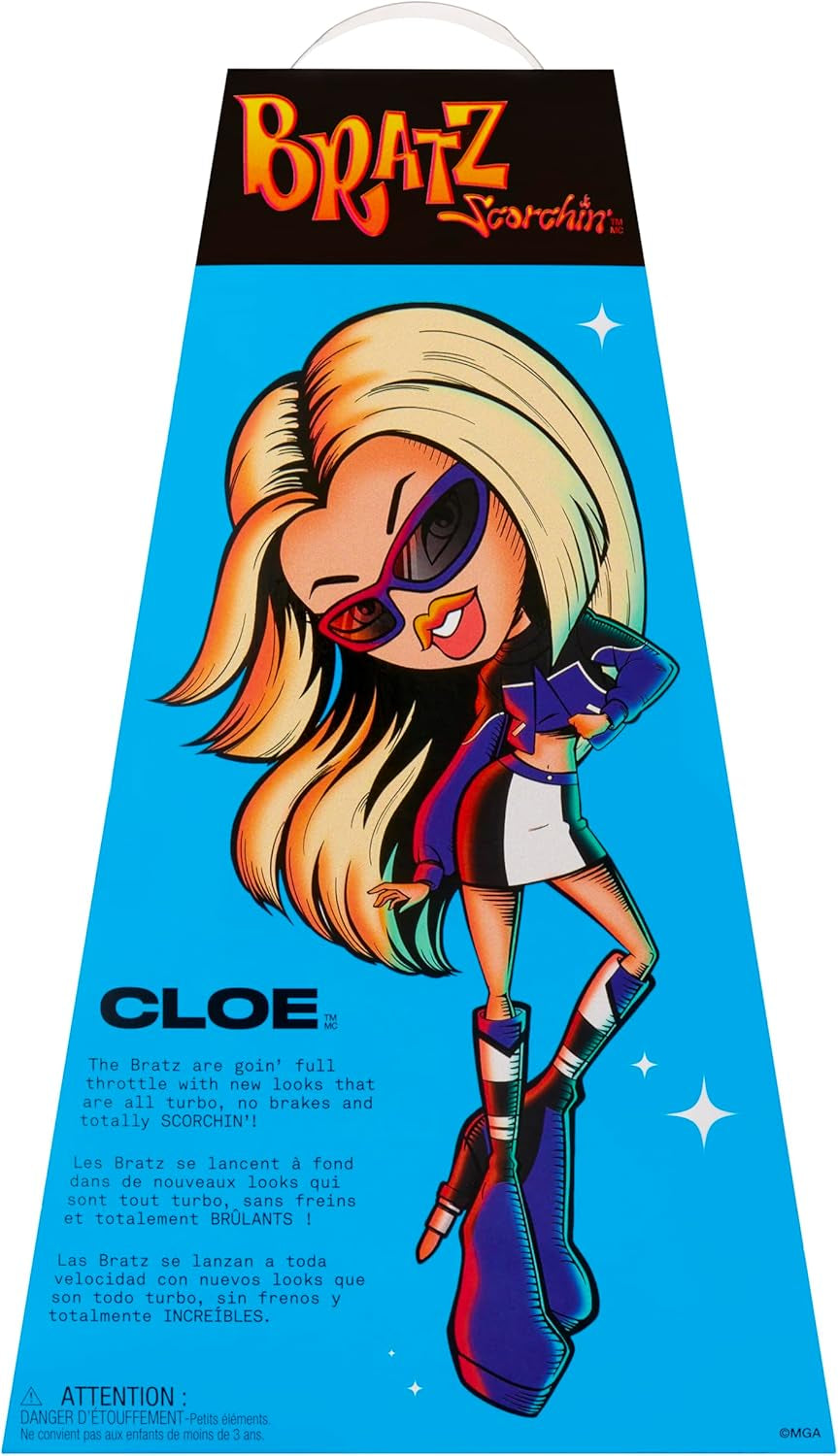 Bratz Scorchin' Cloe - Include 1 bambola alla moda con vestito e accessori, bambole ispirate agli sport motoristici, simpatico giocattolo per ragazze