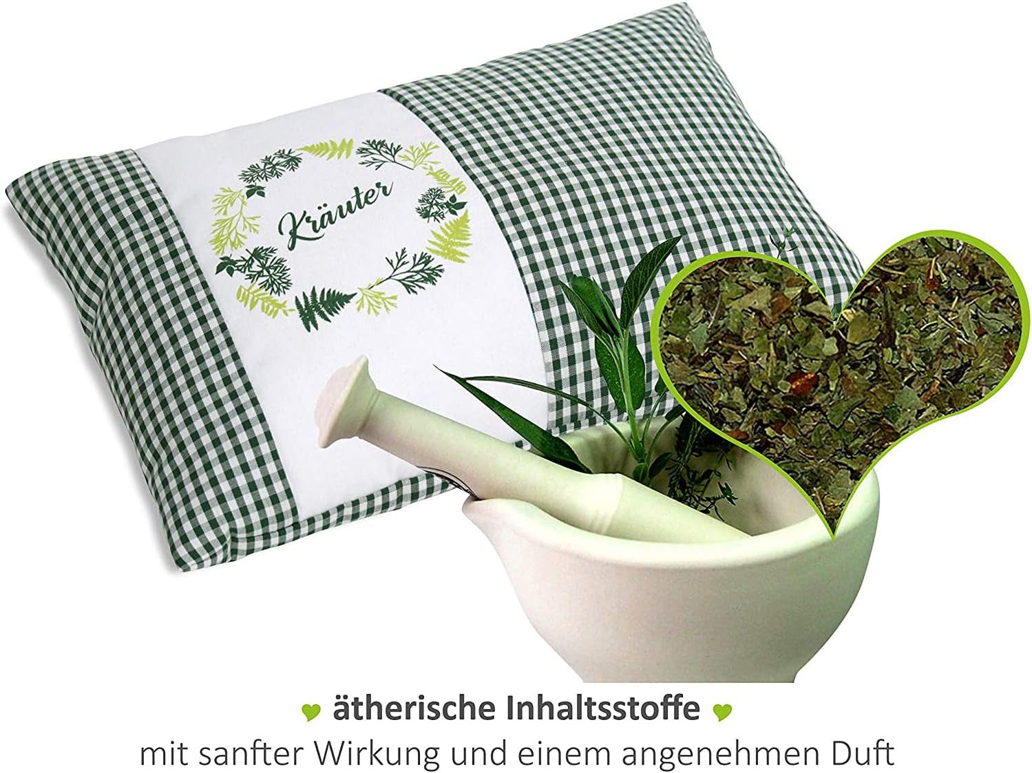 Gözze - Cuscino Profumato Alle Erbe, Imbottitura Miscela Di Erbe 200G, Fodera In Cotone 100%, 30 X 20 Cm - Plaid Verde Naty Shop Cuscini Standard