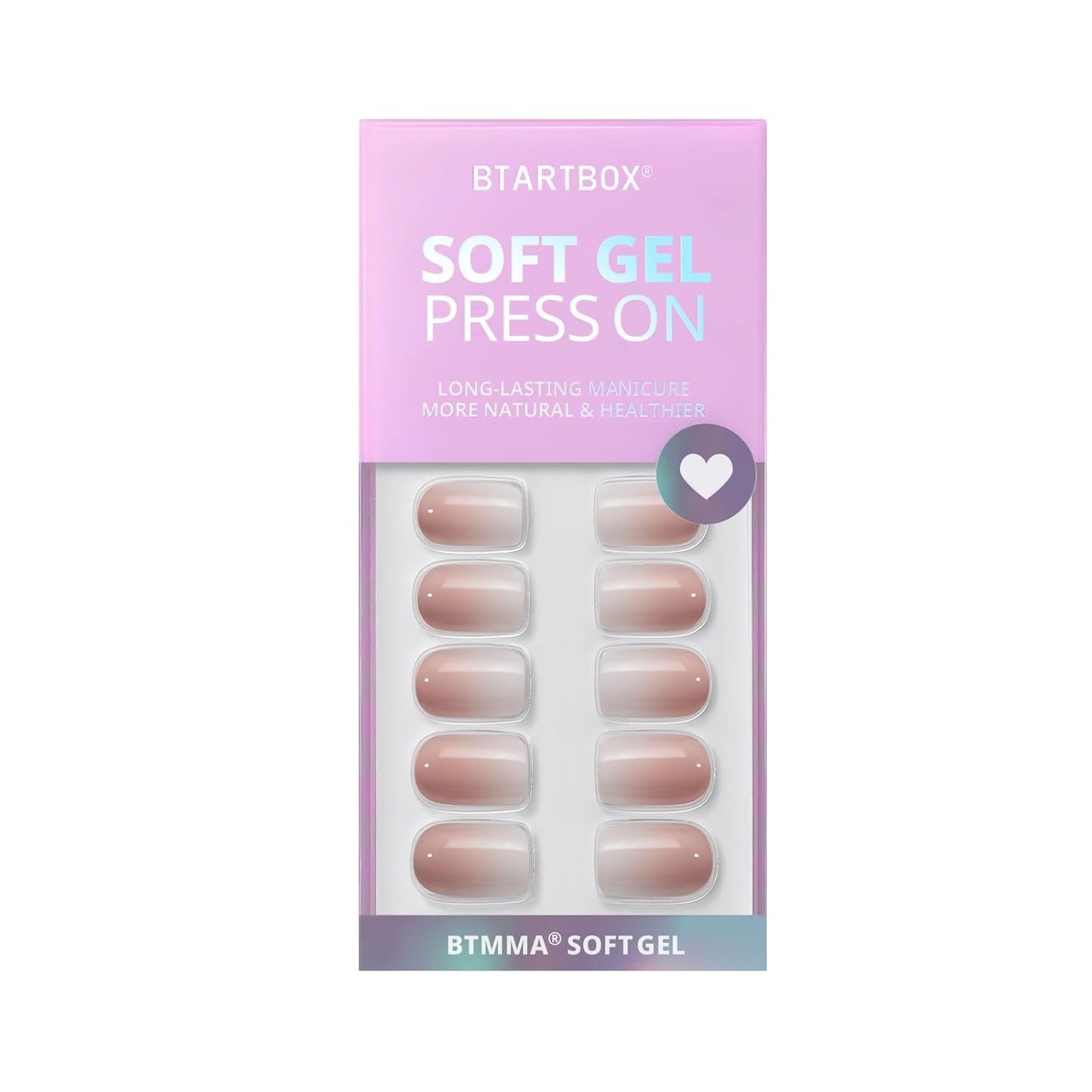 Btartbox Unghie Finte Corte Quadrate Baby Boomer Colla su Bianco Sfumato Rosa Unghie Finte Unghie Artificiali Corte con Colla per Unghie 30 Pezzi Unghie Finte Quadrate