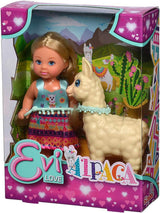Simba 105733497 - Evi Love Doll con grazioso vestito di alpaca e guinzaglio, 12 cm, per bambini dai 3 anni in su