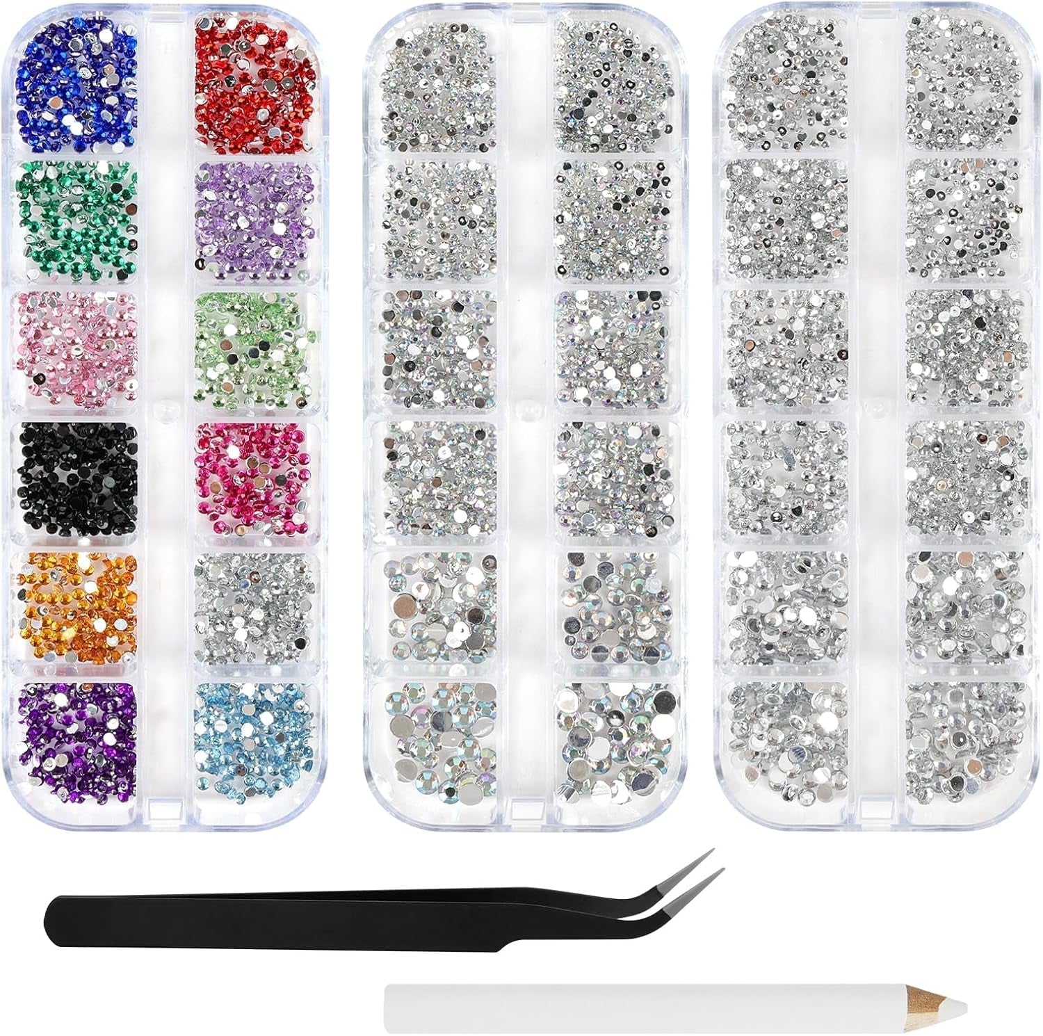 Harz Strasssteine ​​​​4200 pezzi strass Kristalle 1Mm-5Mm Gemischte Kinder Bastelsachen Kit con strass con picking Pinzette e Stift Für DIY Nägel Kleidung Kunsthandwerk Gemischt Becher Party (A)