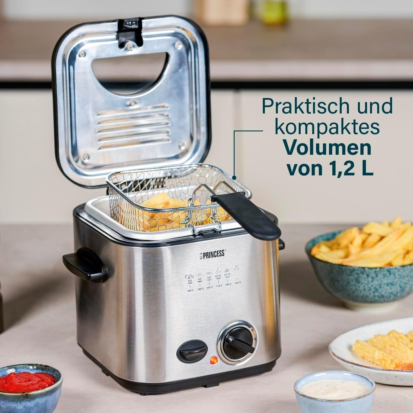 Mini friggitrice per fonduta Princess 182611 - Riscaldamento rapido - Filtro antiodore - Capacità 1,2 litri, Argento Elettrodomestici Naty Shop