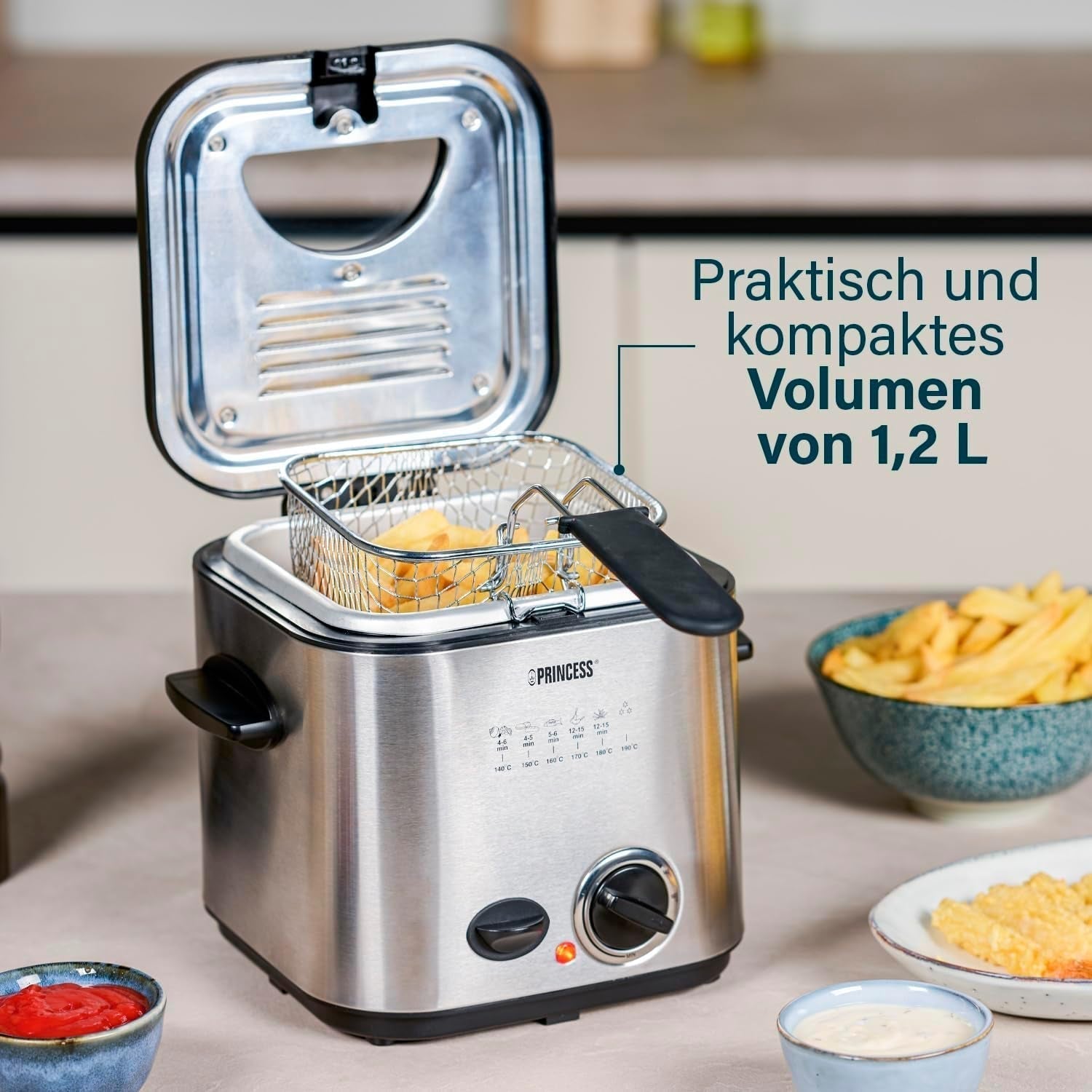 Mini friggitrice per fonduta Princess 182611 - Riscaldamento rapido - Filtro antiodore - Capacità 1,2 litri, Argento Elettrodomestici Naty Shop