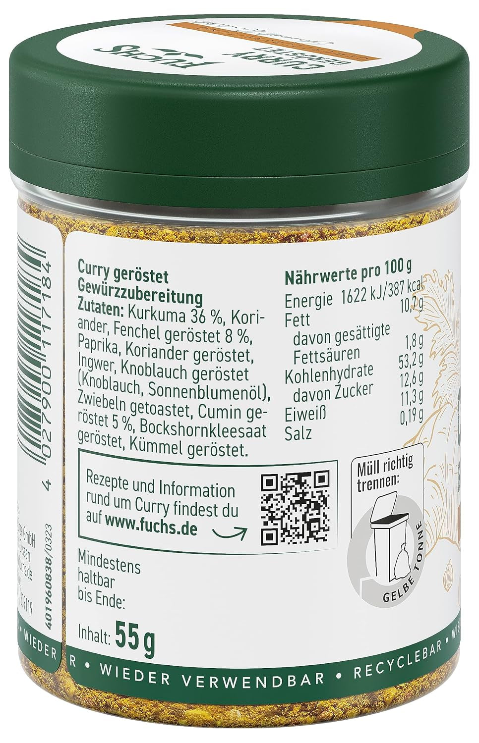 Fuchs Gewürze Curry, arrostito, 55 g