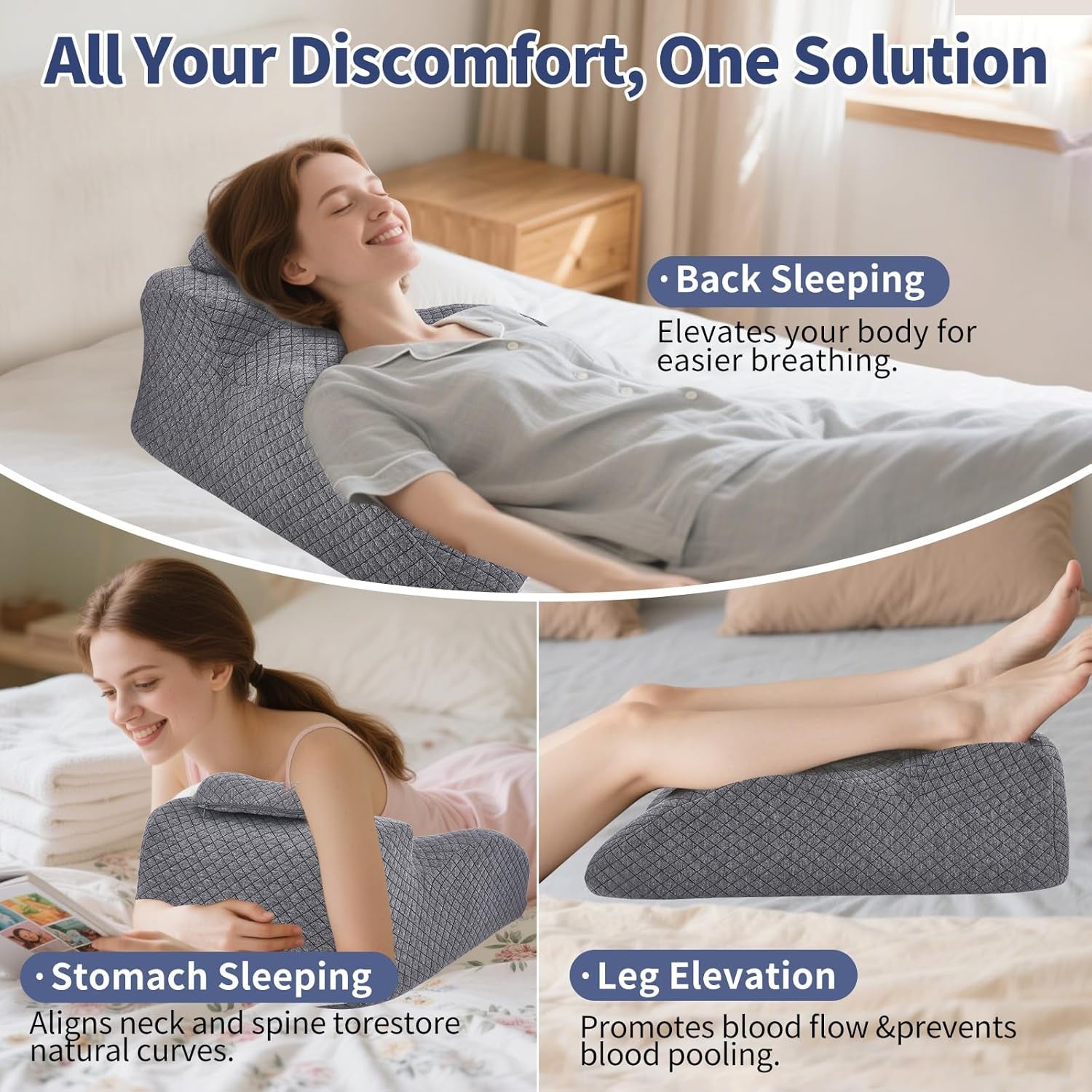 Cuscino da lettura - Cuscino per la schiena, poggiatesta regolabile, cuscino da lettura in memory foam per letto, cuscino ergonomico per collo e gambe, cuscino di supporto lombare