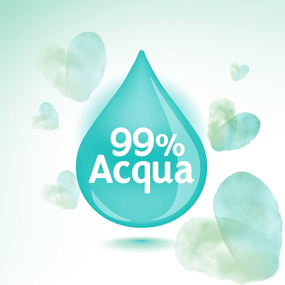 Salviettine Pampers Acqua Pura 468 salviette (confezione da 3) - 99% acqua, 100% cotone, 0% plastica, alcool e parabeni - Salviette detergenti ideali per pelli sensibili, umide, senza ingredienti aggiunti