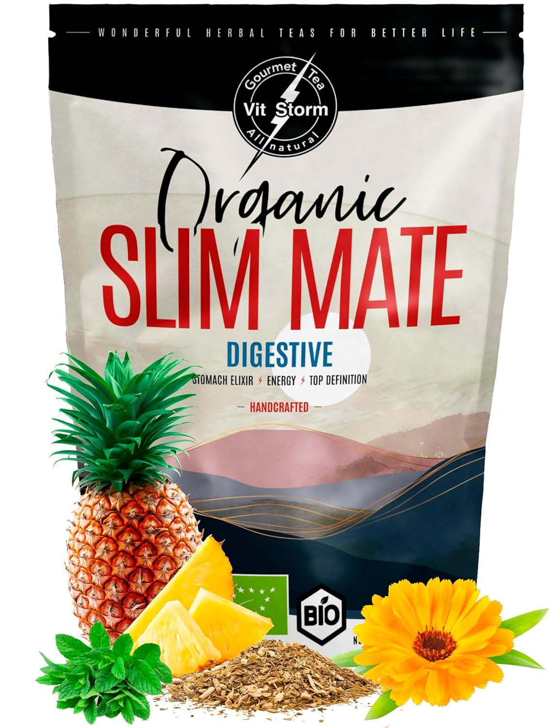 VITSTORM® Slim Tea Cardamom – Tè Yerba Mate BIO – Tè disintossicante e diuretico – 100G