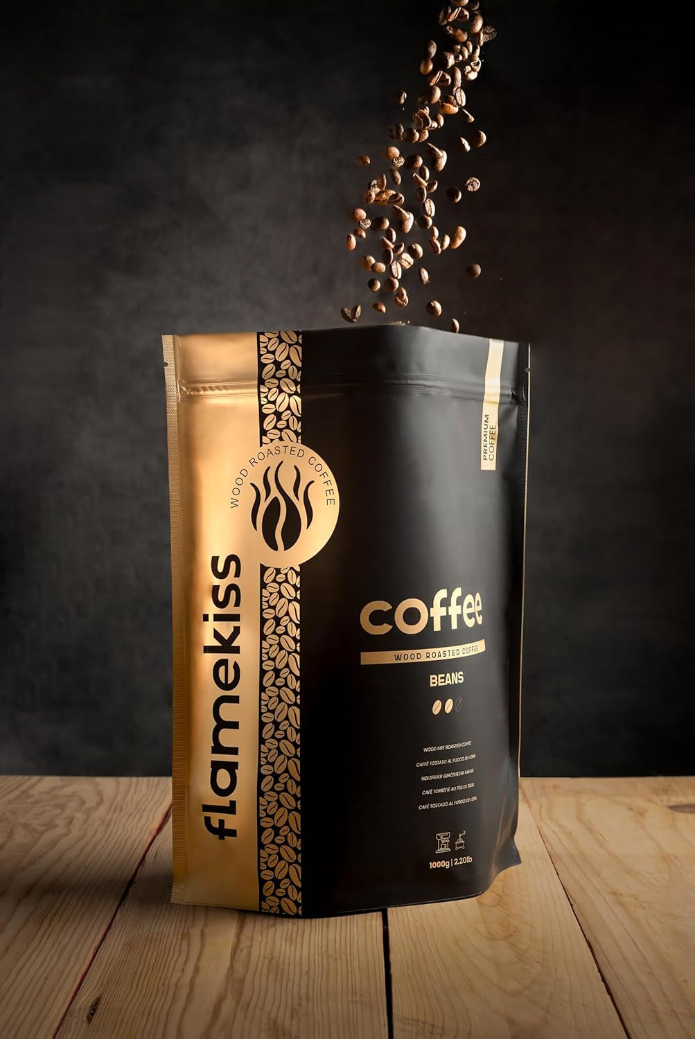 Caffè in grani da 1 kg – Chicchi di caffè espresso Arabica e Robusta di alta qualità, tostati a mano su fuoco a legna per un'esperienza ricca e aromatica di caffè in grani interi