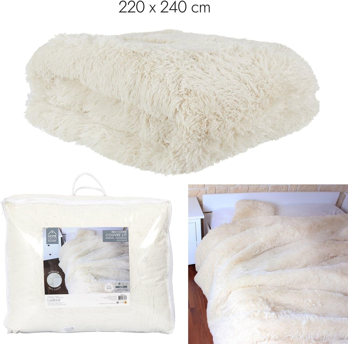 HOME DECO FACTORY Trapunta con pelo lungo, 220Cm X 240Cm, beige Trapunte e Piumini Naty Shop