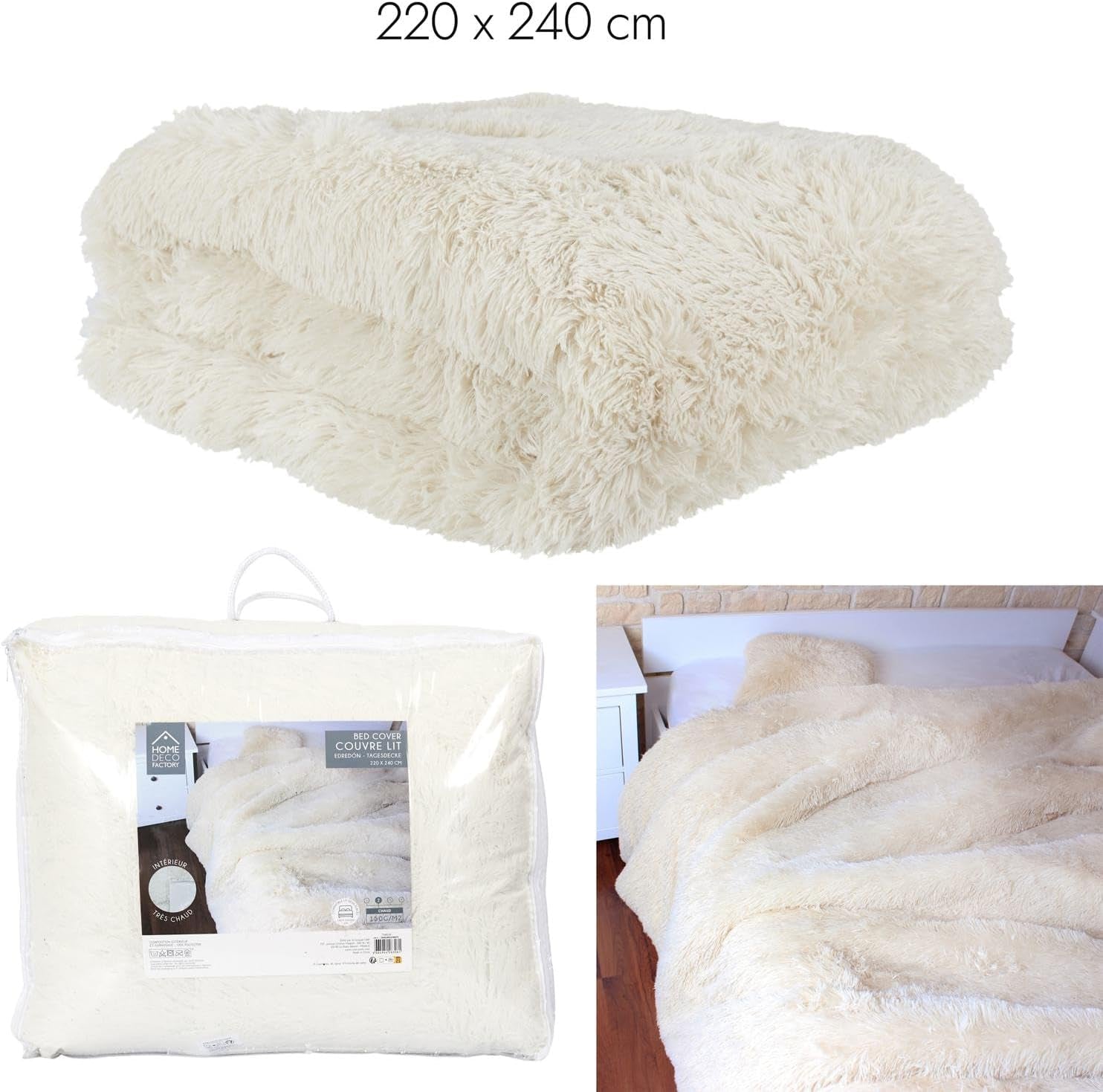 HOME DECO FACTORY Trapunta con pelo lungo, 220Cm X 240Cm, beige Trapunte e Piumini Naty Shop