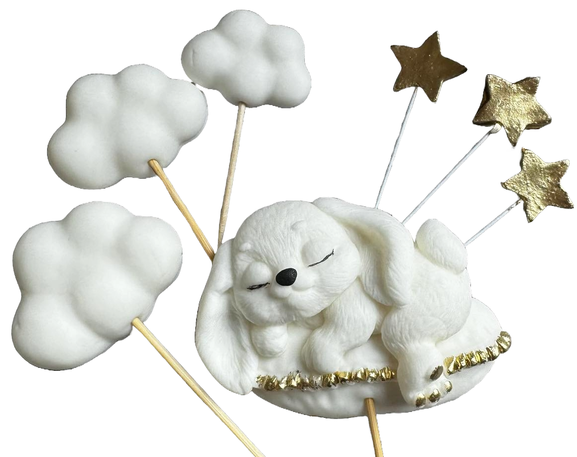Set di 7 decorazioni in zucchero commestibile, Decorazioni in Pasta di Zucchero Coniglio Naty Shop
