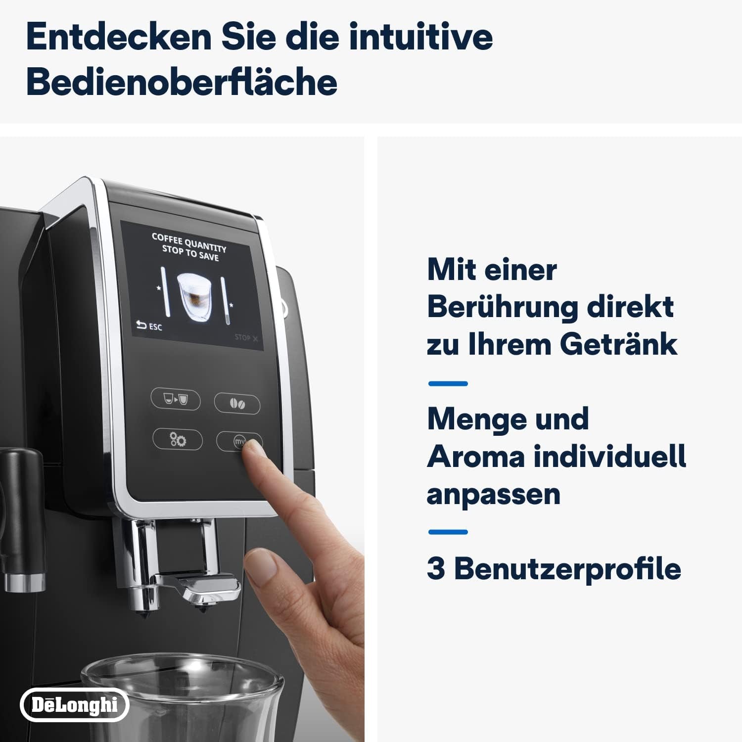 De'Longhi Dinamica Plus ECAM 370.70.B Macchina per caffè espresso completamente automatica con sistema LatteCrema, cappuccino ed espresso, touch screen a colori TFT da 3,5 pollici e controllo app, funzione caffè, nero