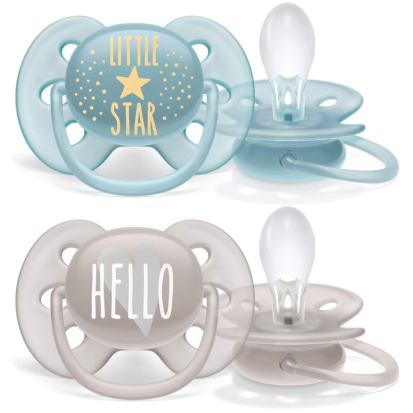 Succhietti ultra morbidi Philips AVENT - confezione da 4 succhietti extra morbidi senza BPA per bambini di età compresa tra 0 e 6 mesi, inclusa custodia per il trasporto e sterilizzazione (modello SCF091/35)