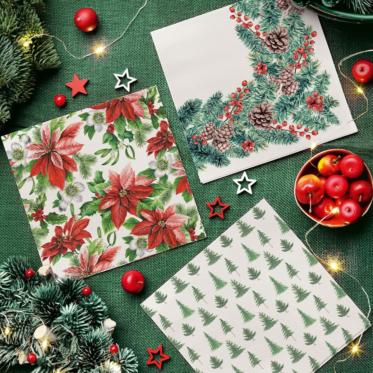 PAW - Tovaglioli Airlaid (40 X 40 Cm) I 50 Pezzi I Perfetto per Natale, Inverno, Vacanze I Decorazioni per la tavola della Vigilia di Natale I Tovaglioli Simil Tessuto Airlaid Rami Invernali I Rami Invernali