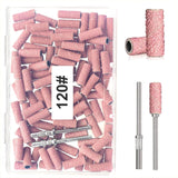 BLESWIN Nastri abrasivi piccoli per punte da trapano per unghie, 100 pezzi, grana fine 240 con 2 punte da trapano da 3 mm, mini nastri abrasivi per lucidare unghie naturali e pulire cuticole per la preparazione, rosa