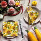 PAW - Tovaglioli 3 Veli (33 X 33 Cm) I 20 Pezzi I Perfetti per Compleanni, Feste, Appuntamenti I Decorazioni per la Tavola Autunnali I Tovaglioli di Carta Colorati - Petali Gialli Girasole I Girasole Danzante