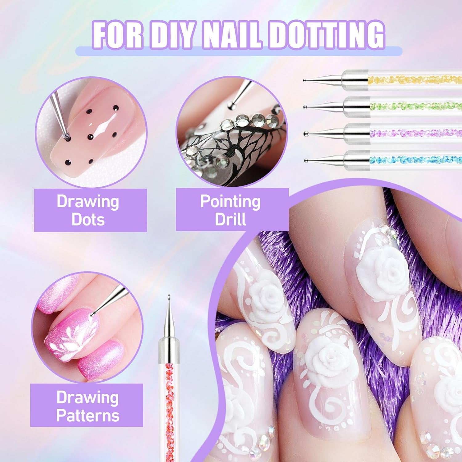 Sularpek 6 Pezzi Pinsel per Nail Art, Pinsel per Nail Art, Set di Pinsel per Nail Art, Set di Pinsel per Nail Art, Strumenti per punteggiare Nail Art con 1 applicatore a pennello in spugna, Accessori per Nail Art per design fai da te per Nail Art