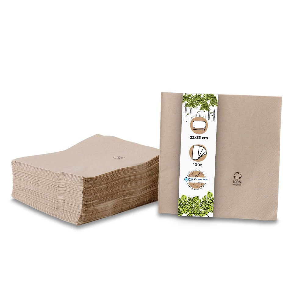 Tovaglioli biologici ecologici realizzati con carta riciclata I Tovaglioli di carta di alta qualità 10 x 10 cm I Tovaglioli da cocktail da 100 pezzi Non sbiancati Biodegradabili Compostabili