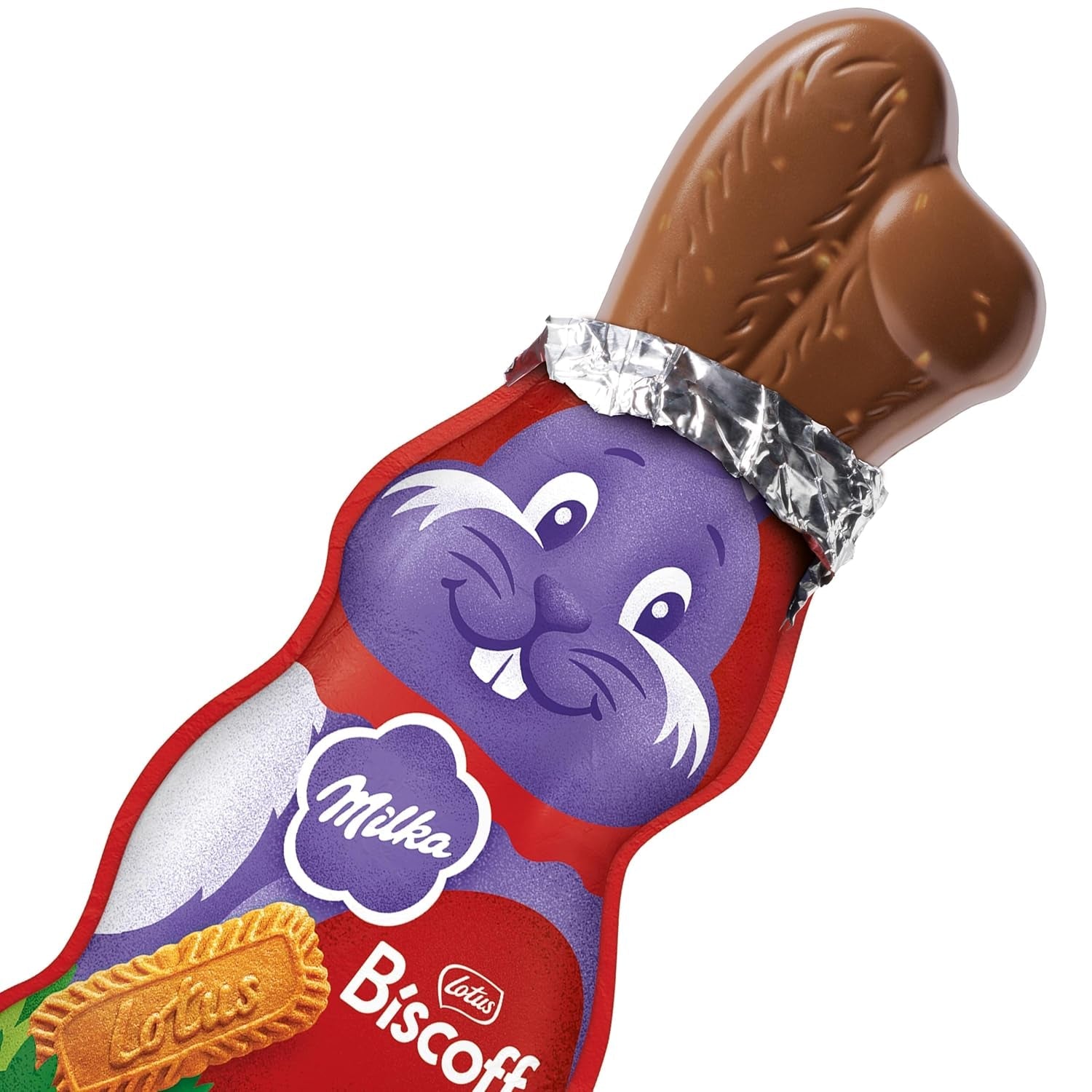 Milka Smiling Bunny Biscoff – delicato coniglietto pasquale con cioccolato e pezzetti di biscotti Lotus Biscoff – 95g