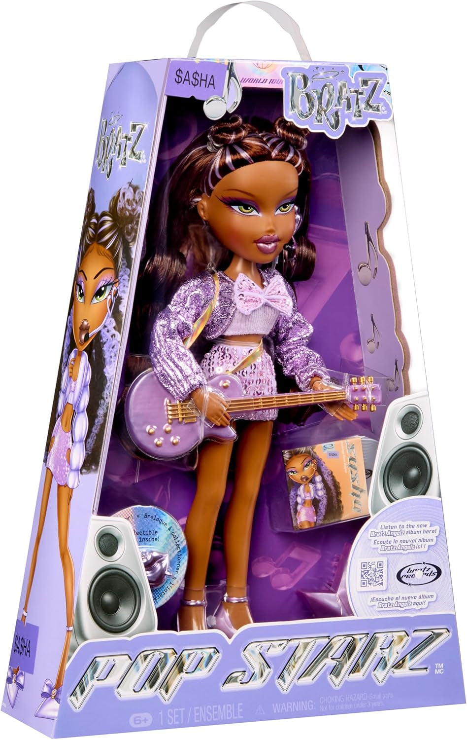 BRATZ Pop Starz Sasha – Bambola alla moda con portachiavi da collezione, vestito e accessori musicali