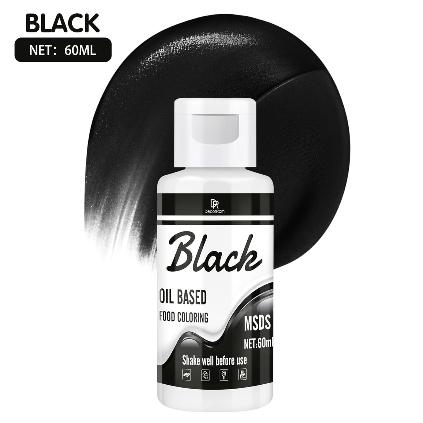 Colori dolci al cioccolato per cioccolato - 60 ml Colori dolci al burro per fondente, decorazioni per torte, dolci - Colorante alimentare fluido per burro di kakao, crema al burro, torta (nero) Naty Shop