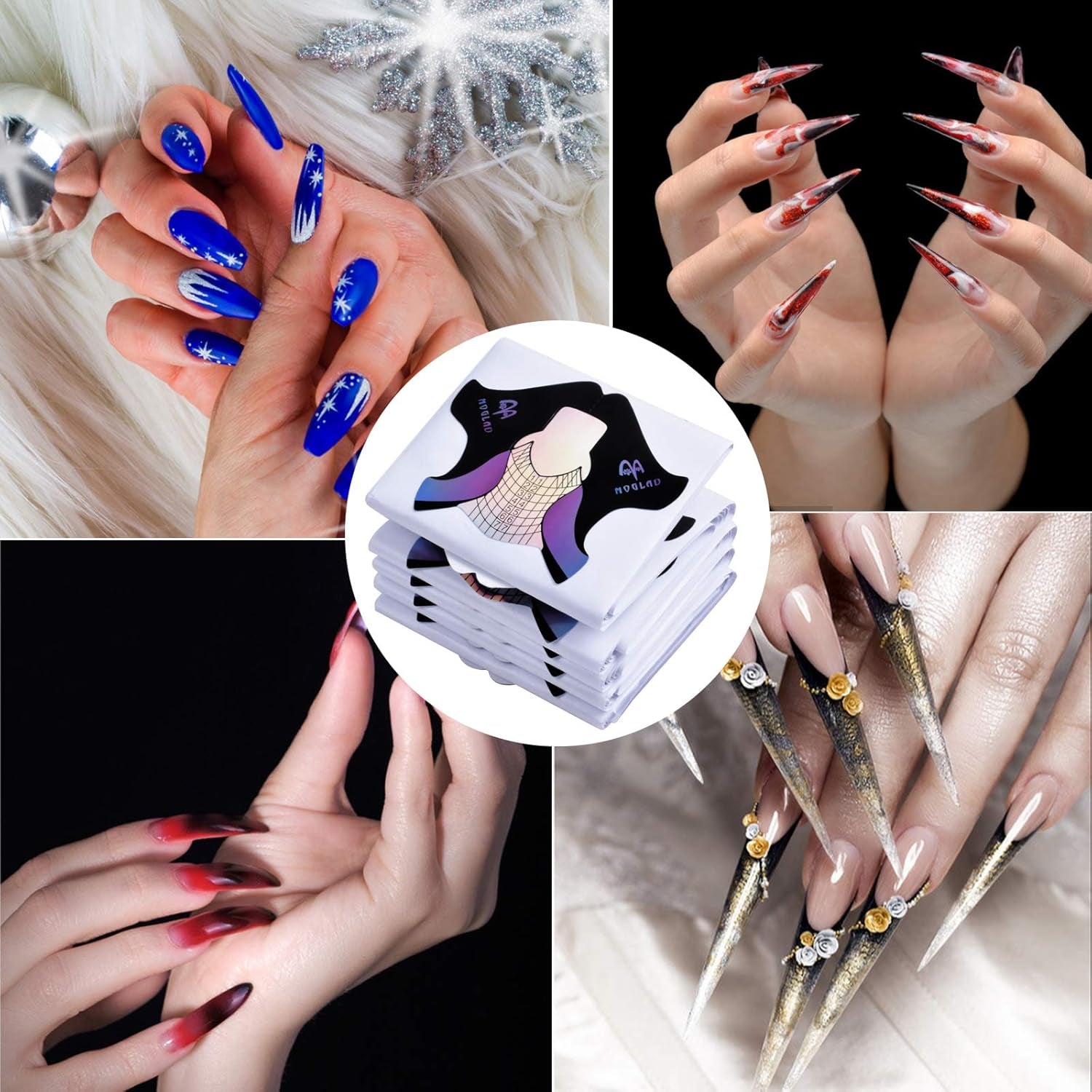 100 modelli per unghie in gel, accessori per unghie artificiali, modelli per unghie autoadesive per nail art, unghie in gel, estensioni per unghie artificiali