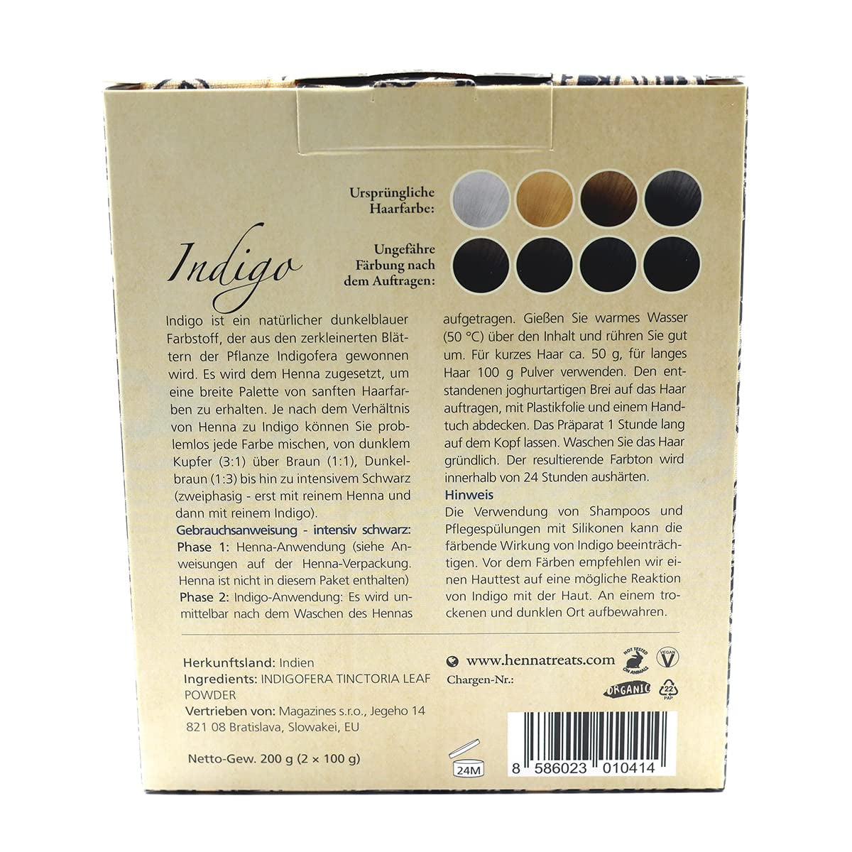 Indaco - Nero - Tinta naturale per capelli - Polvere - 200g Tintura per capelli Naty Shop