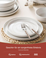 Set di stoviglie Milkyway, set di stoviglie da 18 pezzi, piatti piani in gres per 6 persone, piatti da dessert, ciotole per cereali, adatti al microonde e alla lavastoviglie, bianco