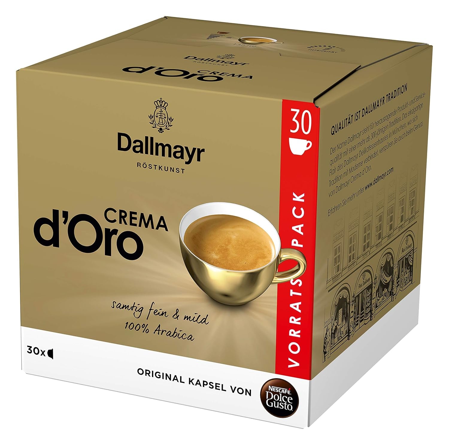 Dallmayr Crema d'Oro, XXL-Vorratsbox (3 x 30 Kapseln) & Dallmayr Crema d'Oro Caffè Latte (48 Kaffeekapseln, 48 Getränke, cremig & ausgefungen) Confezione da 3 (3 x 16 Kapseln)